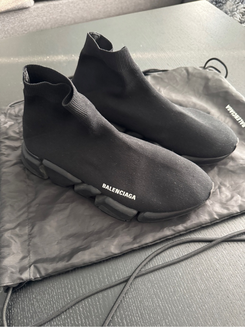 Balenciaga Black Knit Sock Sneakers with White Logo